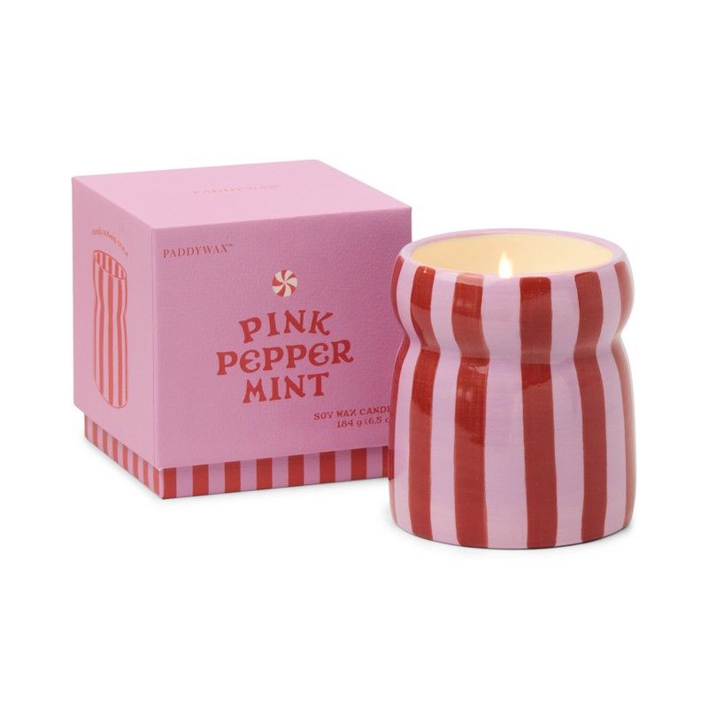 Geurkaars - Red/Pink Striped - Pink peppermint