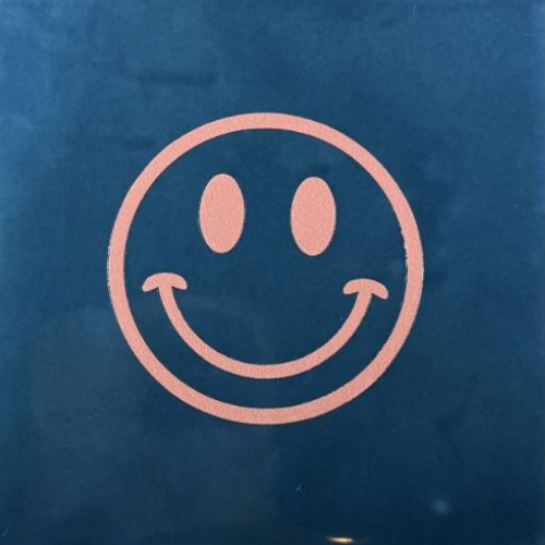 Tegeltje YETT- smiley donkerblauw/zalm