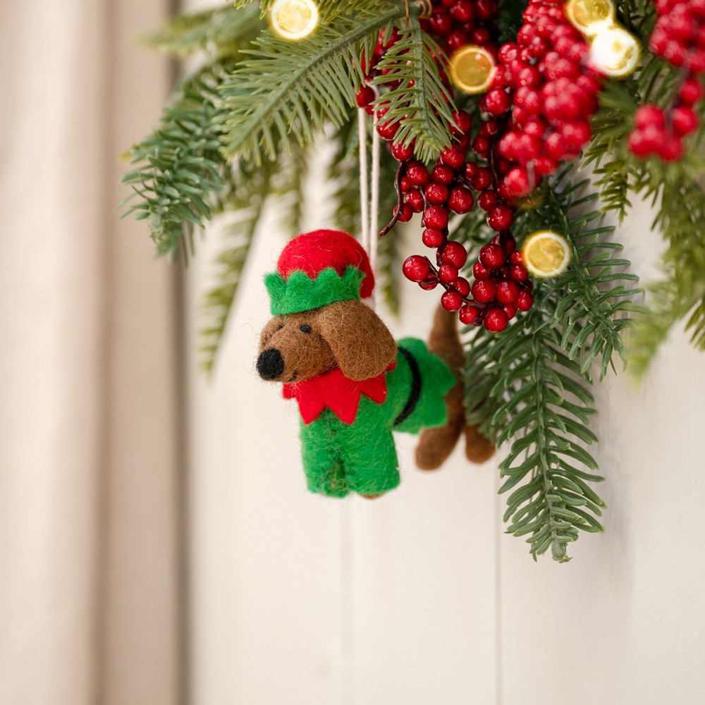 Kerst - hanger teckel kerstelf