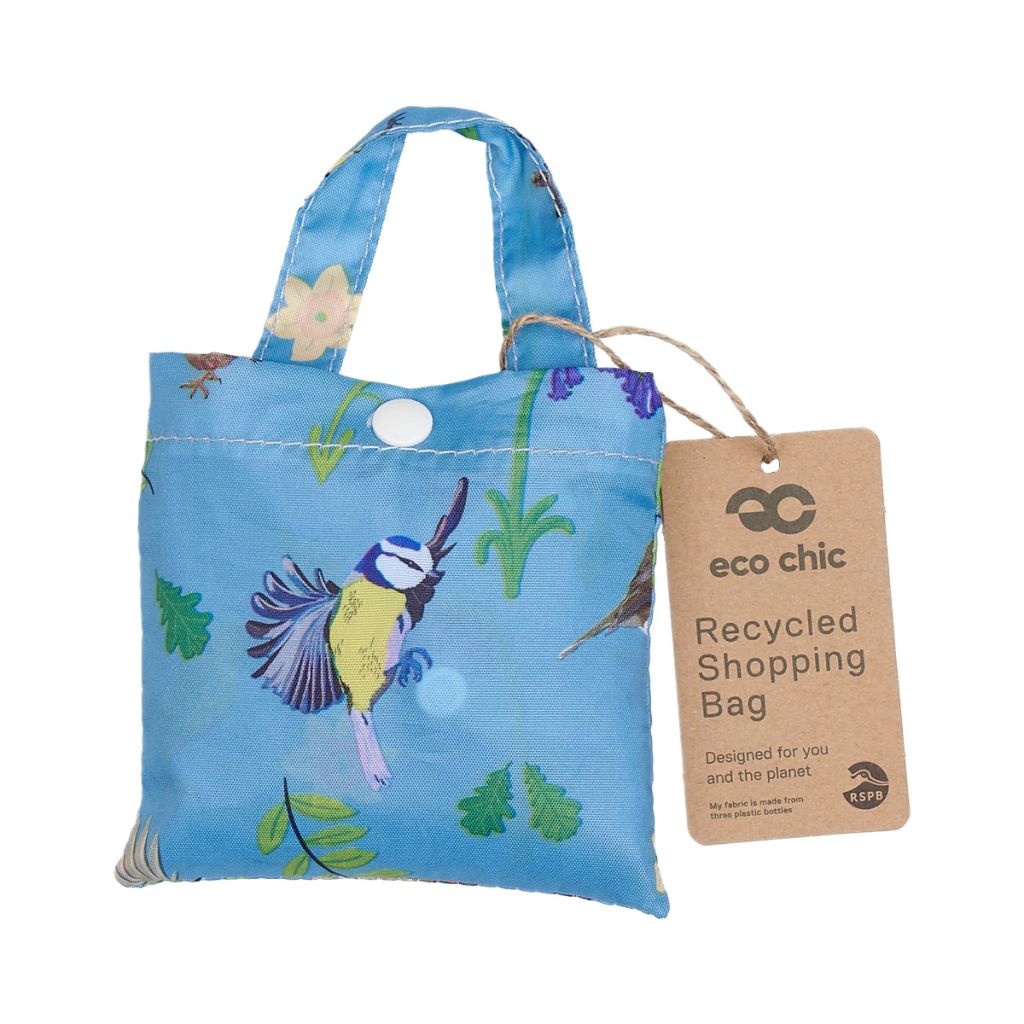 Opvouwbare shopper - licht blauw vogeltjes