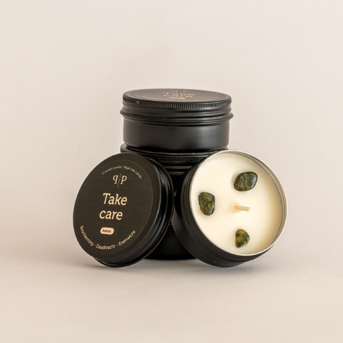 Blikje geurkaars Take care