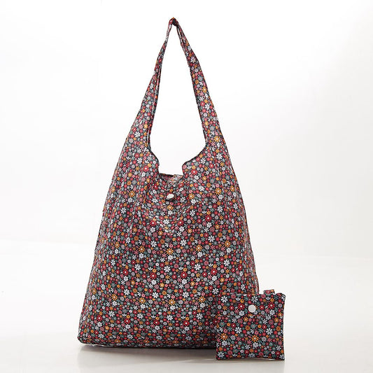 Opvouwbare shopper - zwart bloemetjes